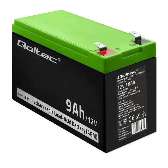 Qoltec AGM battery | 12V | 9Ah | Maintenance-free | Efficient| LongLife | for UPS, security Фото 10