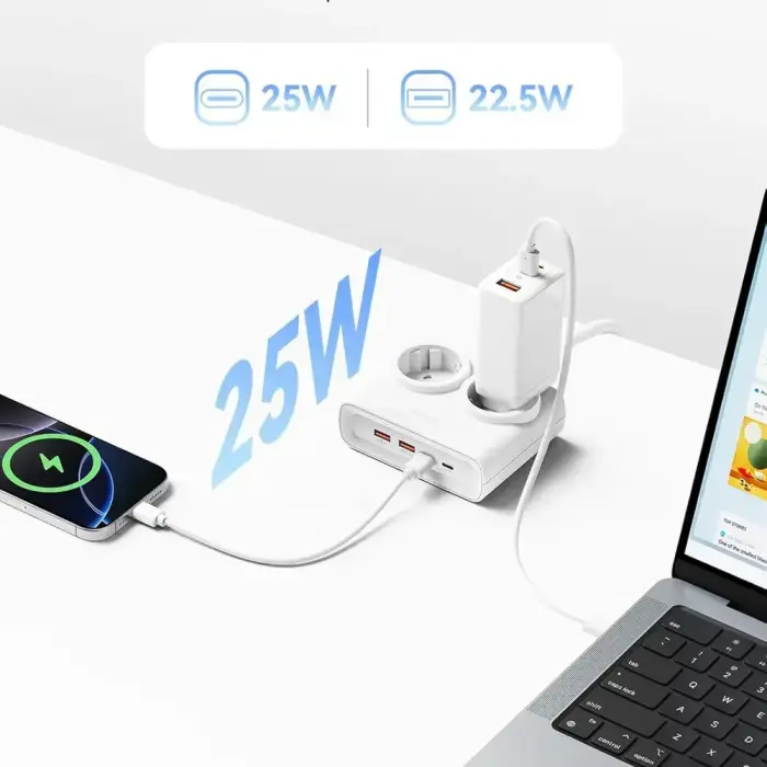 Orico PDC25 25W 6in1 Power Strip 2x AC + 2x USB-A + 2x USB-C - White Foto 5