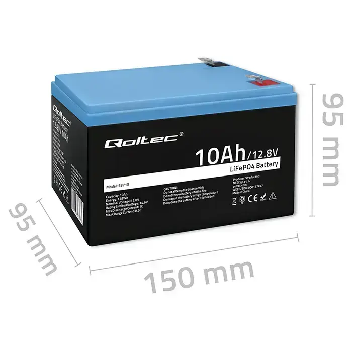 Qoltec LiFePO4 lithium iron phosphate battery | 12.8V | 10Ah | 128Wh | BMS Foto 7
