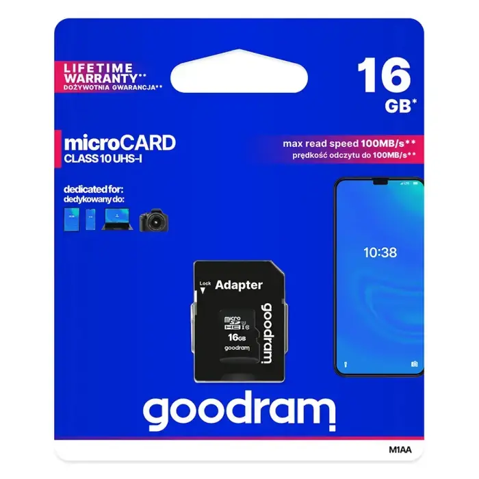 GOODRAM Memory MicroSD Card - 16GB with adapter UHS I CLASS 10 100MB/s Фото 5