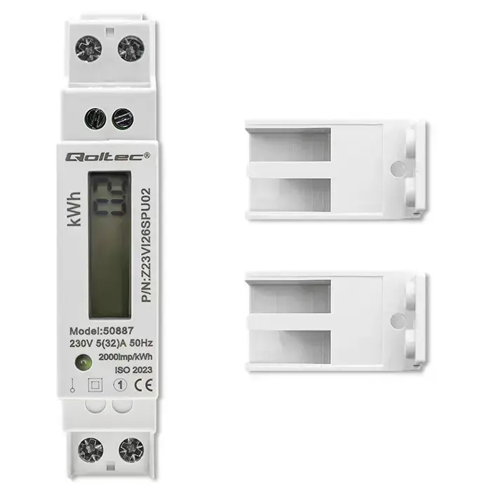 Qoltec Single-phase electronic energy meter | DIN rail | 230V | LCD | 1P | Slim Photo 5