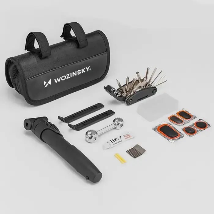 Wozinsky WMZ-01N tool kit, 16-in-1 bicycle multitool, pump, wrenches, inner tube kit - black Фото 5