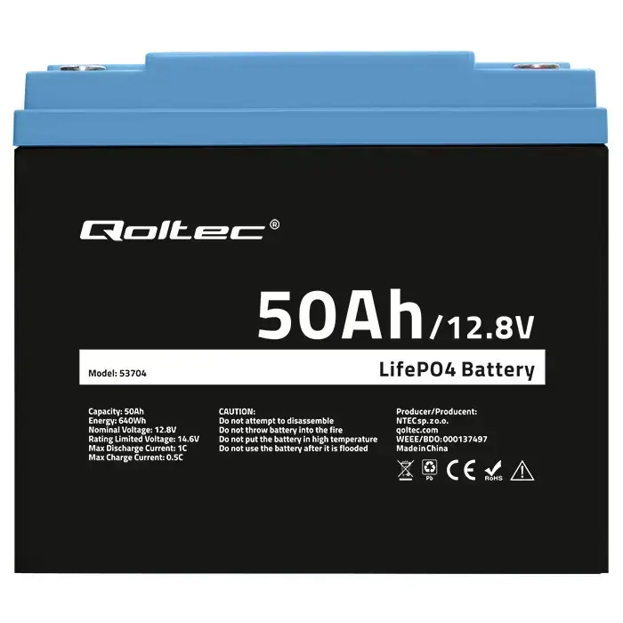 Qoltec LiFePO4 lithium iron phosphate battery | 12.8V | 50Ah | 640Wh | BMS Foto 5