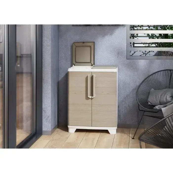 Waste sorting system Split Premium Wood 110L Recycling system 68x39x92cm light beige/light gray Photo 4