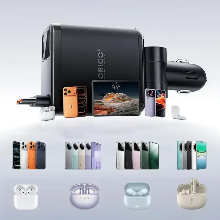 Orico Twin Reach 45W USB-A + USB-C Car Charger with Two Retractable USB-C Cables - Black Foto 12