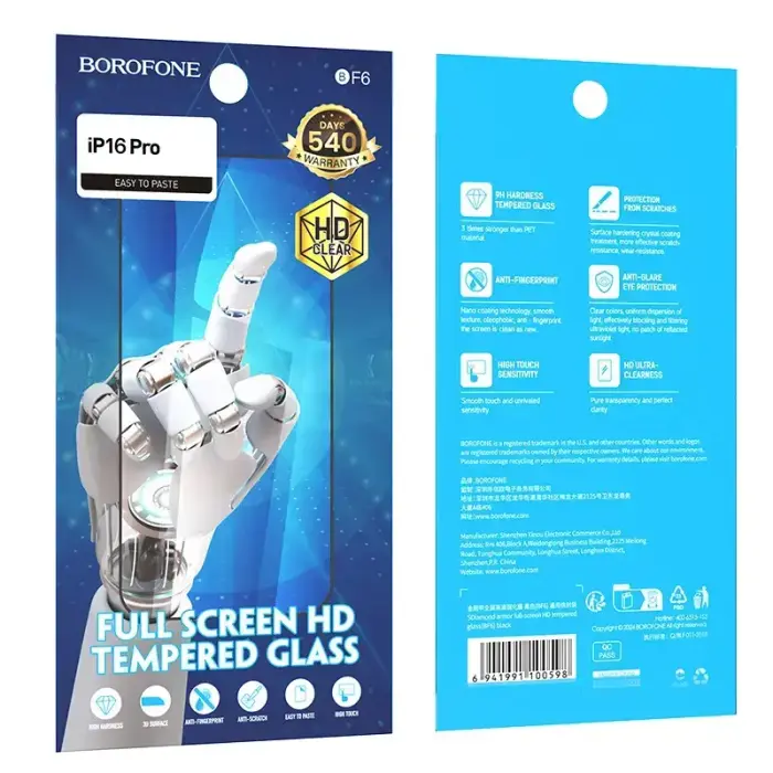 Borofone Tempered glass BF6 Diamond Armor Full Screen HD for Iphone 16 Pro/17 - 10 pieces Foto 9