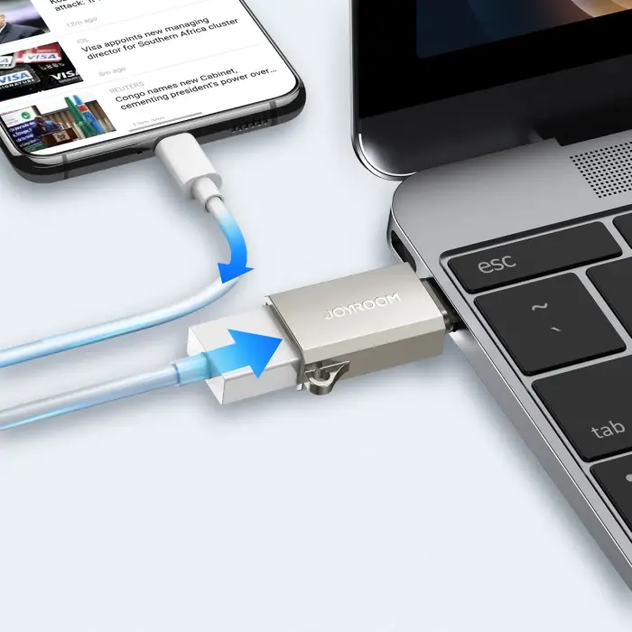 Joyroom S-H151 USB-C (male) | USB-A (female) Adapter with Lanyard Eyelet - Silver Фото 4