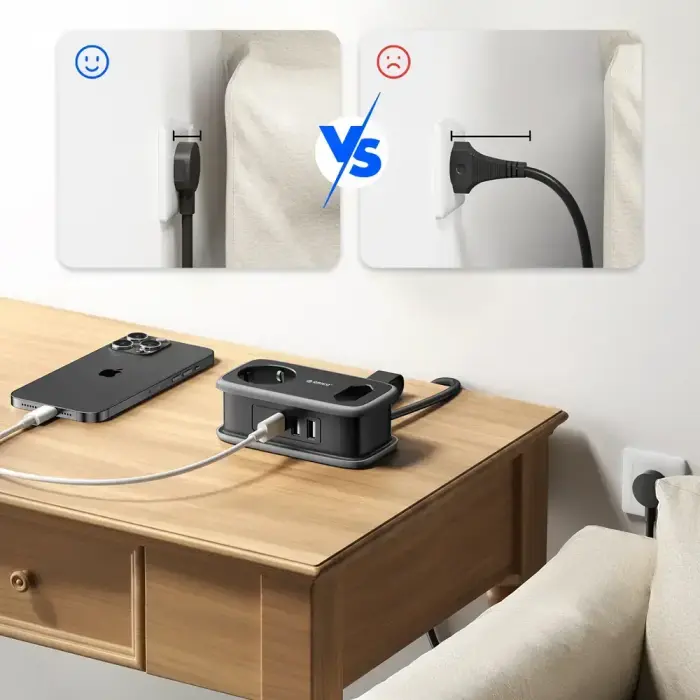 Orico AP3 65W GaN 6in1 Power Strip 2x AC + 2x USB-A + 2x USB-C - Black Foto 6