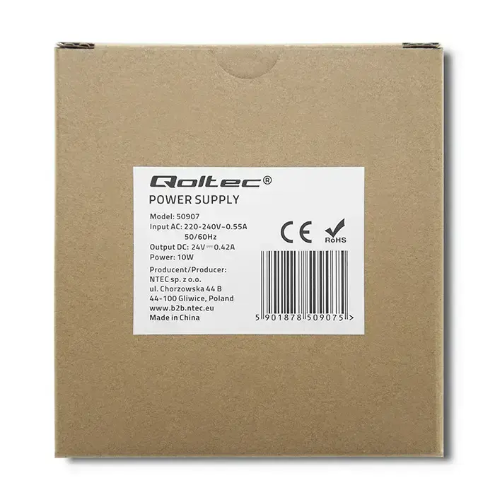 Qoltec DIN rail power supply | 10W | 24V | 0.42A | White | Slim Foto 7