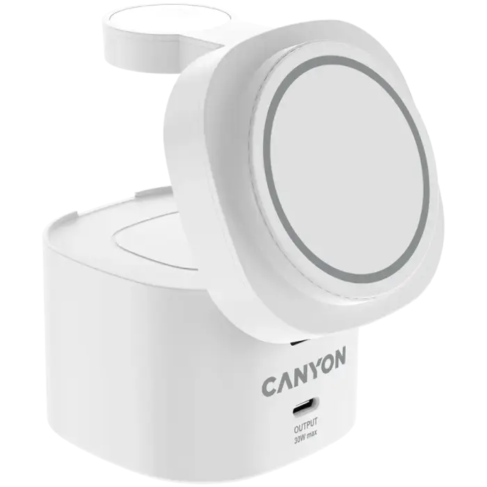 Canyon 4 in 1 Wireless Charging Stand, 30W max, Size: 70x70x70.3mm, weight: 414g, with 65W charger and 1M cable, white Foto 3