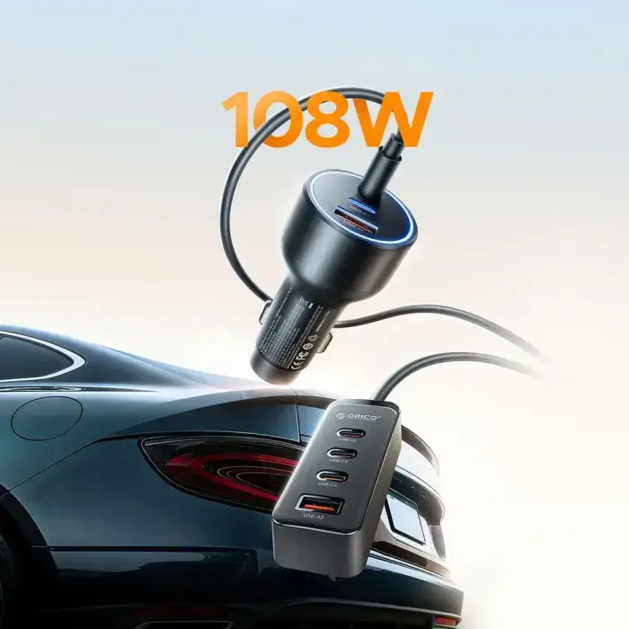 Orico ChargeClip 108W Car Charger 2x USB-A + 4x USB-C with Clip - Black Foto 3