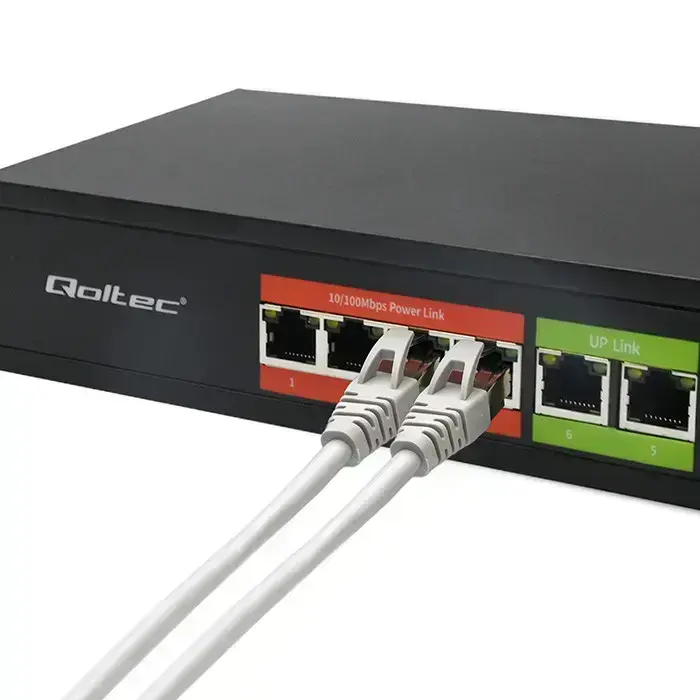 Qoltec FAST Ethernet PoE SWITCH | 4x RJ45 PoE | 2x RJ45 Uplink | 65W | 10/100 Mb/s Фото 4