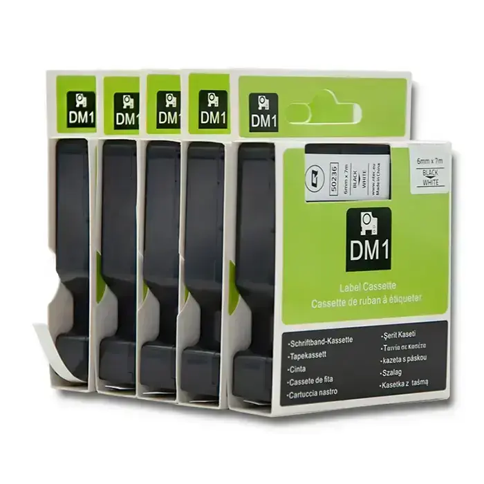 Qoltec Tape for DYMO D1 43613 | 6mm x 7m | White / Black overprint Foto 6