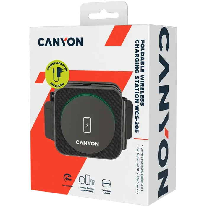 CANYON wireless charger WS-305 15W 3in1 Foldable Black Foto 9