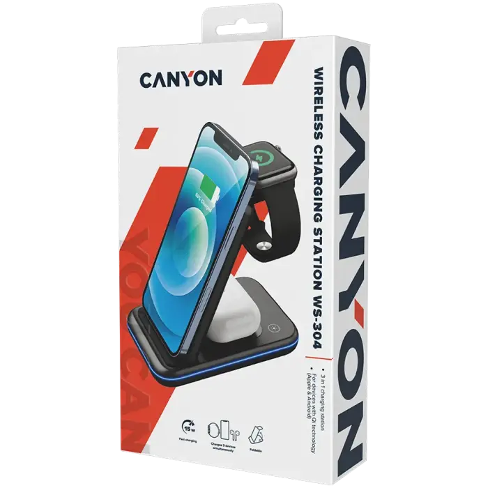 CANYON wireless charger WS-304 15W 3in1 Black Foto 9