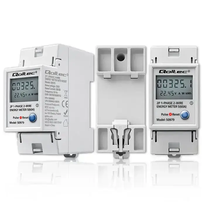 Qoltec Single-phase electronic energy consumption meter for DIN rail | RESET | periodic and continuous meter | 230V | 60A | LCD | LED | 2P Foto 6
