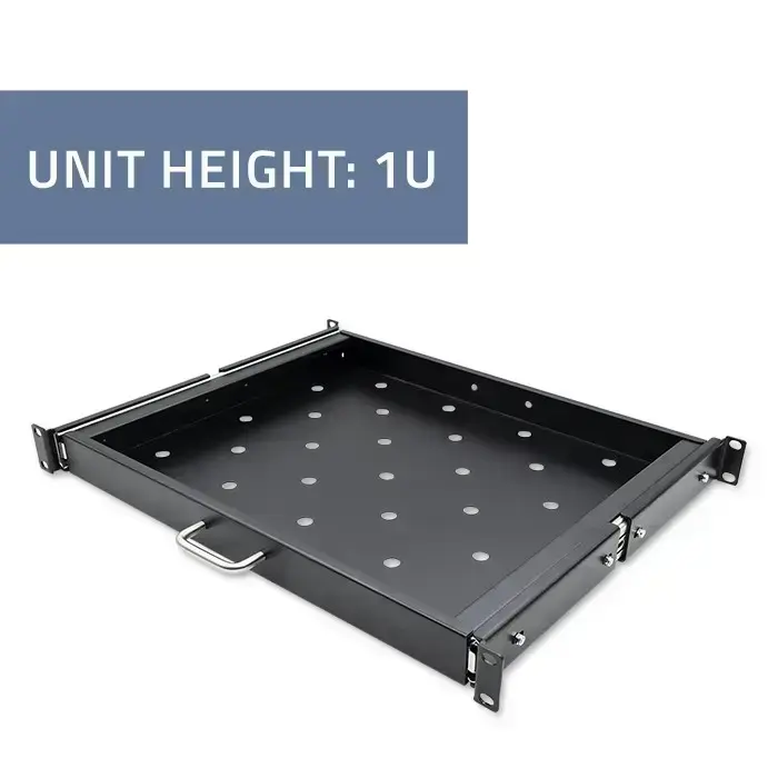 Qoltec Solid steel mount shelf with handle for RACK | 600*600 | Pull-out | Black Photo 4