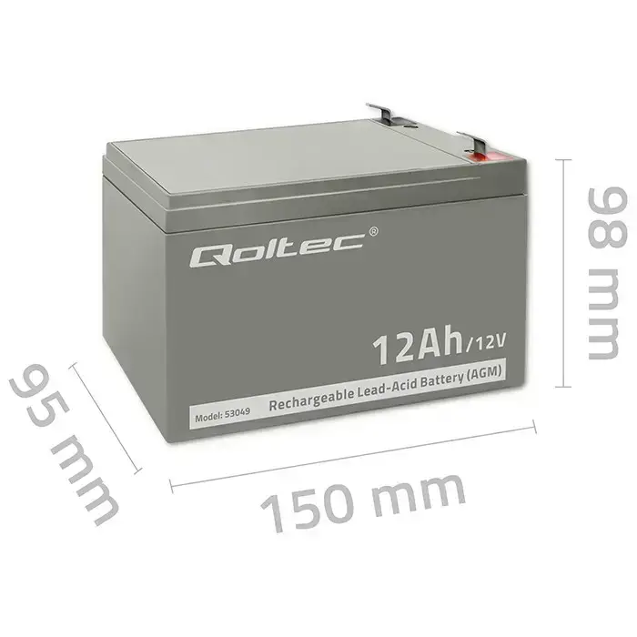 Qoltec AGM battery | 12V | 12Ah | Maintenance-free | Efficient| LongLife | for UPS, security Фото 7