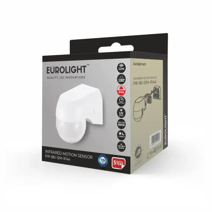 Judesio daviklis, PIR, 12m 800W 180° IP20 sieninis Eurolight Photo 2