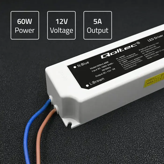 Qoltec LED Driver IP67 60W | 12V | 5A | Waterproof | White Foto 5