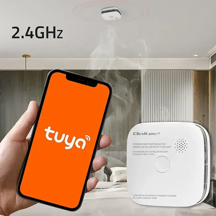 Qoltec Certified wireless smoke detector with battery | Tuya | Wi-fi |  sensor service life 10 years | alarm 85dB | LED Фото 4
