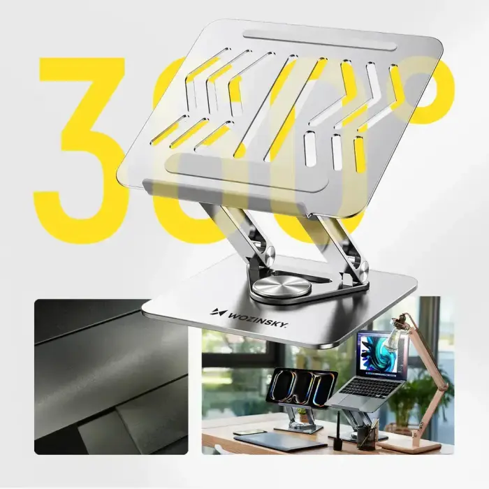 Wozinsky WRS-CPY84SS Aluminum Laptop and Tablet Stand + Free Smartphone Stand - Silver Photo 3