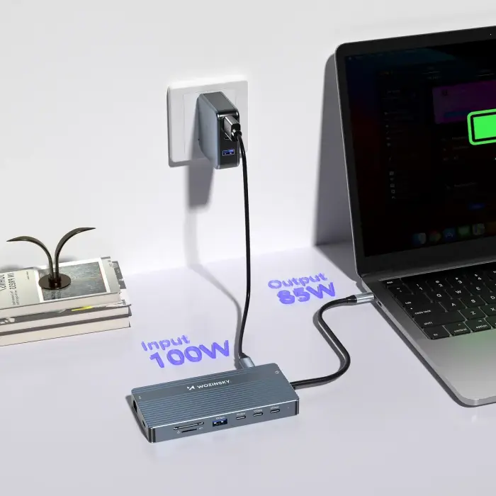 USB-C Hub 14 in 1 Wozinsky WDS03Y5S Multifunctional, Aluminum, for 3 Monitors, with 15 cm Cable - Gray Фото 6