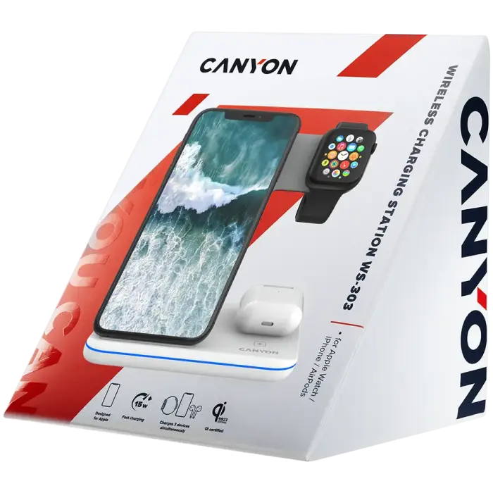 CANYON wireless charger WS-303 15W 3in1 White Foto 7