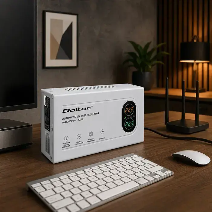 Qoltec Automatic Voltage Stabilizer AVR 2000VA | 1200W | Compact | Toroidal transformer Photo 3