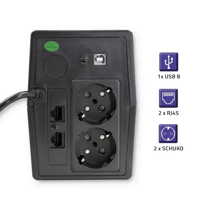 Qoltec Uninterruptible Power Supply UPS Line Interactive | Monolith | 1000VA | 600W | LCD | USB | RJ45 Photo 6