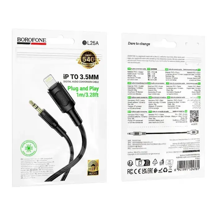 Borofone Cable AUX BL25 Nice - Lightning to jack 3,5mm - 1 metre black Photo 9