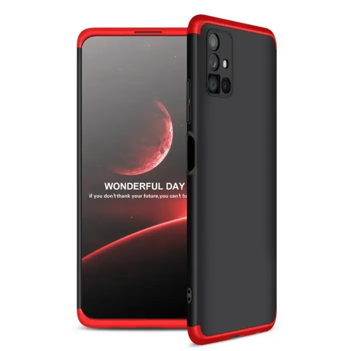 GKK 360 aizsargvāciņš priekšpuse un aizmugurējais korpusa vāciņš Samsung Galaxy M51 melnsarkans