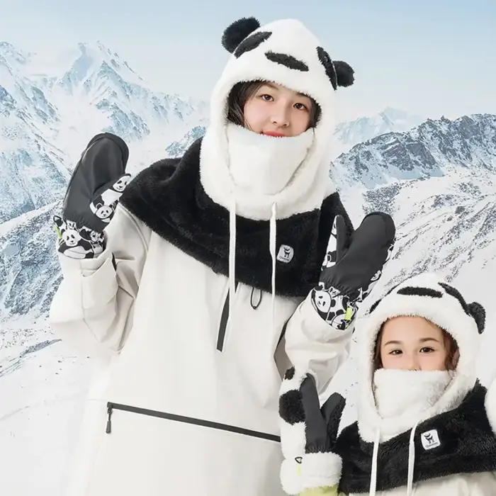 Qunature Panda Heat Transfer Ski Gloves Kids Size S - Black/White Foto 11