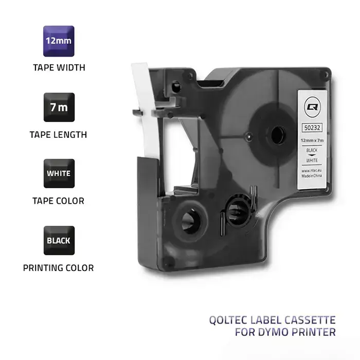 Qoltec Tape for DYMO D1 45013 | 12mm x 7m | White / Black overprint Foto 2