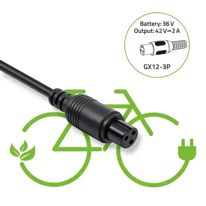 Qoltec Fast Charger for e-bike 36V | 42V | 2A | GX12-3Pin +power cable Фото 7