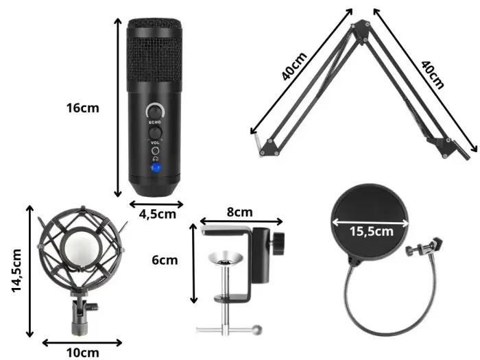 Fusion Studio USB Microphone | Podcasts | Streaming | Voice Recording + regulating Stand, Pop Filter | black Photo 3