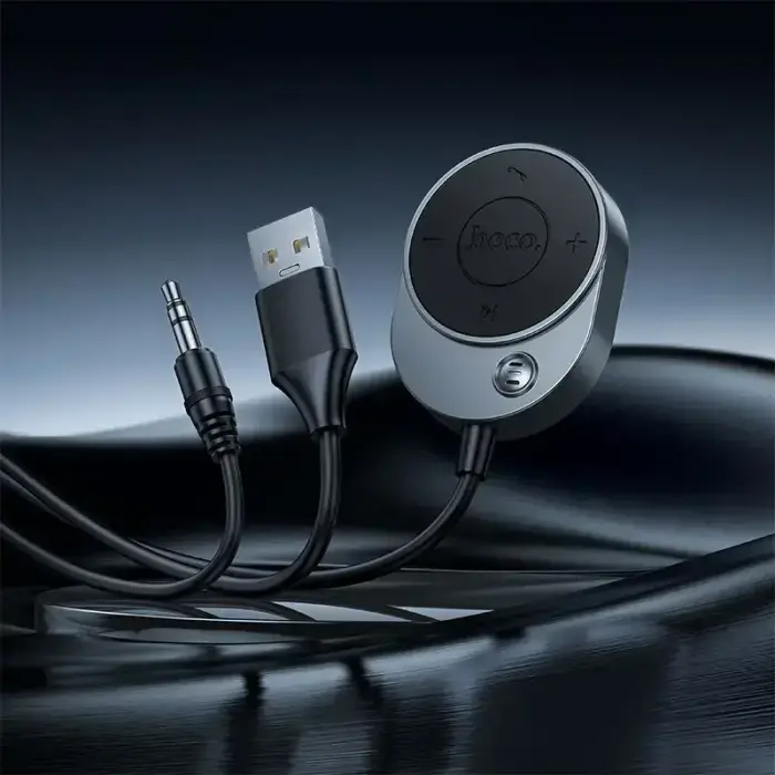 Wireless car receiver Hoco AUX Bluetooth with cable Jack 3,5 mm E150 metal gray Фото 7
