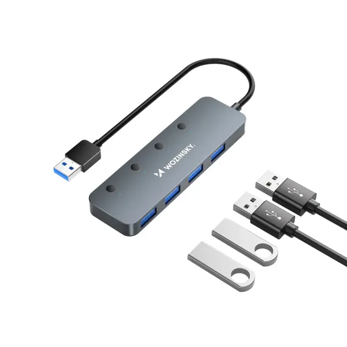 USB-A Hub Wozinsky WHS080YSS 4 x USB-A 3.0 with individual switches, aluminum, with 30 cm cable - gray Фото 3
