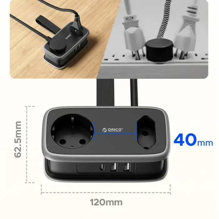 Orico AP3 65W GaN 6in1 Power Strip 2x AC + 2x USB-A + 2x USB-C - Black Foto 8