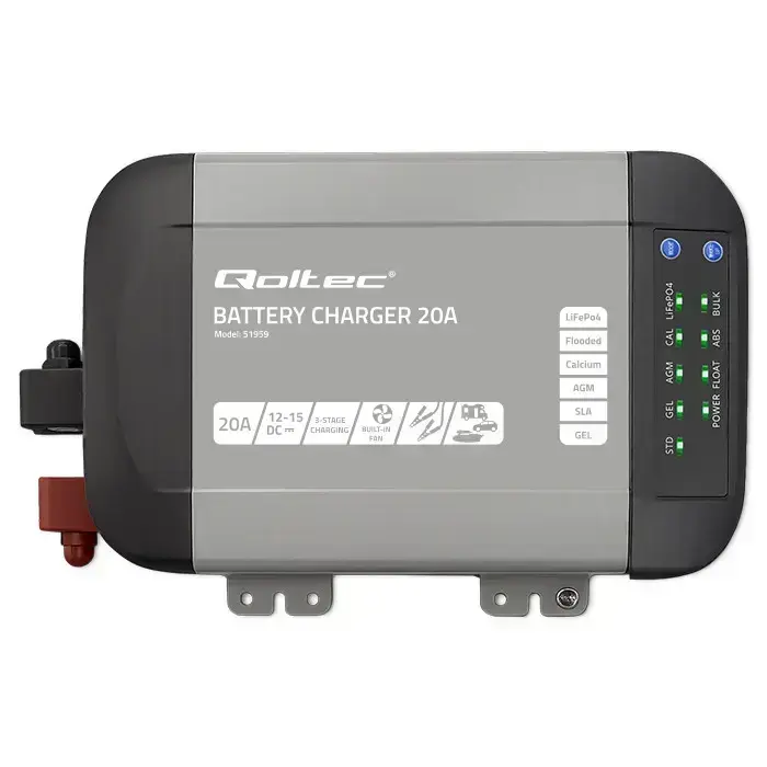 Qoltec Smart Monolith charger for LiFePO4 AGM GEL SLA batteries | 20A | 12V Photo 15