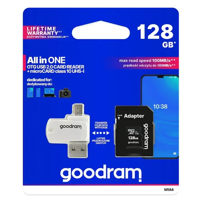 GOODRAM Memory MicroSD Card All in one - 128GB with adapter UHS I CLASS 10 100MB/s + reader Фото 7