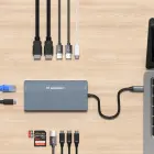 USB-C Hub 14 in 1 Wozinsky WDS03Y5S Multifunctional, Aluminum, for 3 Monitors, with 15 cm Cable - Gray Фото 4