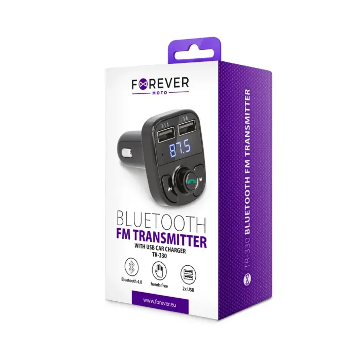 Forever TR-330 bluetooth 4.0 fm - передатчик + зарядка USB 12 | 24V | 3.1A + 1A черный Фото 4