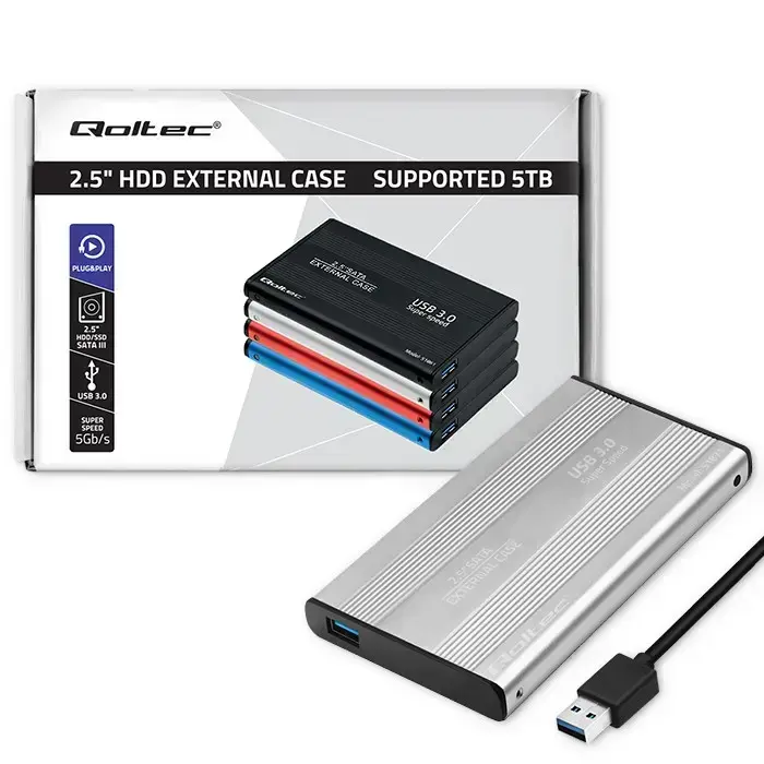 Qoltec Aluminium External Hard Drive Case HDD SSD 2.5'' SATA3 | USB 3.0 | Silver Foto 8