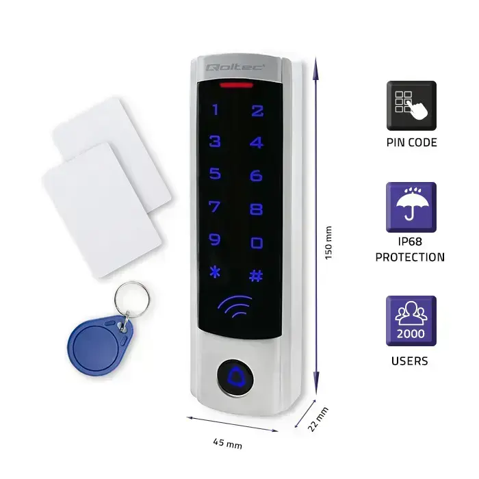 Qoltec Code lock DIONE with RFID reader Code | Card | key fob | Doorbell button | IP68 | EM Фото 2
