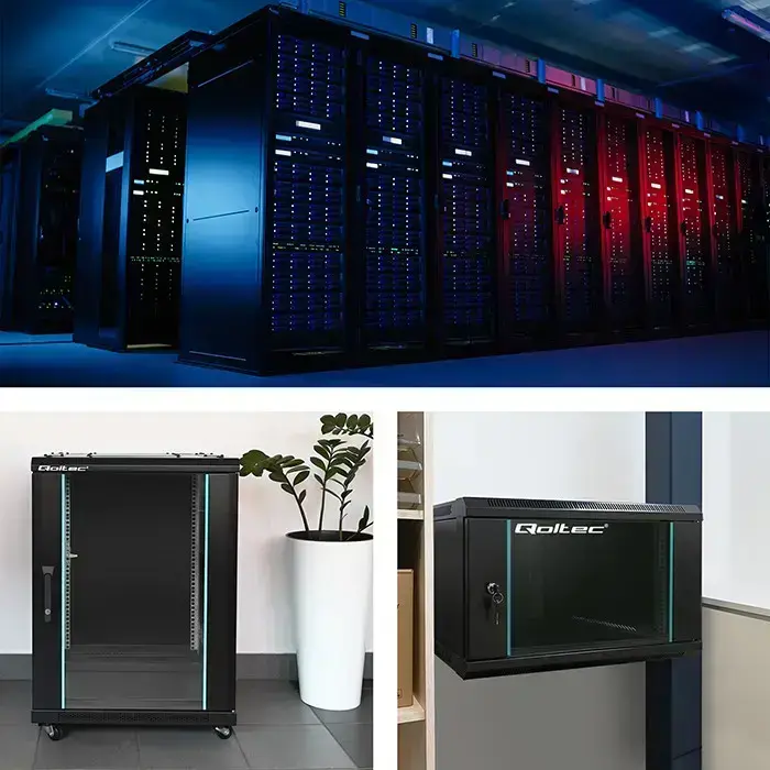Qoltec RACK Cabinet 19" | 12U | 600 x 635 x 450 | Tempered doors | Hanging | Steel case | Lock | Black Foto 4
