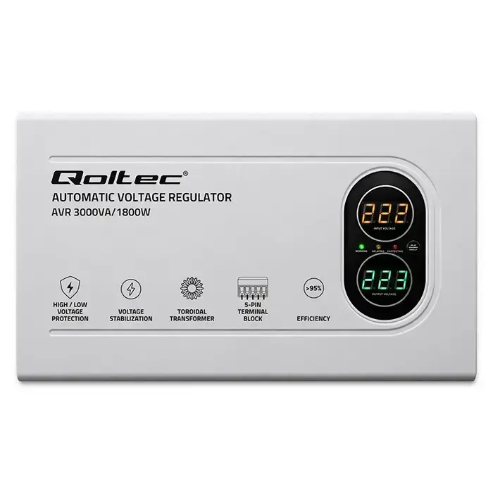 Qoltec Automatic Voltage Stabilizer AVR 3000VA | 1800W | Compact | Toroidal transformer Foto 9