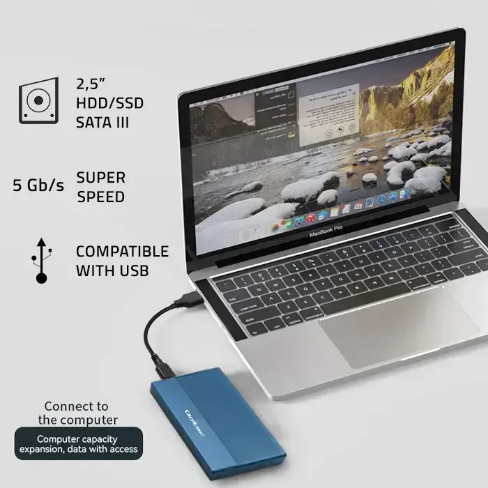 Qoltec Aluminium Enclosure | SSD HDD 2.5'' drive | SATA | USB 3.0 | Super speed 5Gb/s | 2TB | Blue Photo 2