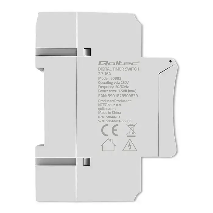 Qoltec Electronic Timer Switch for DIN Rail with Built-in Battery | 7-Day Schedule | 16 Programs Foto 7