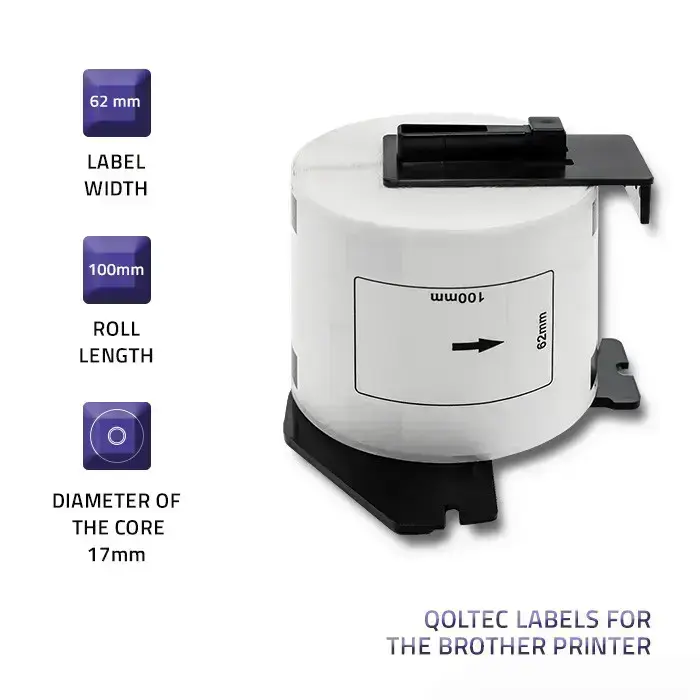 Qoltec Tape for BROTHER DK-11202 | 62mm x 100mm | 300 labels | White/Black print | Roll with holder Photo 4